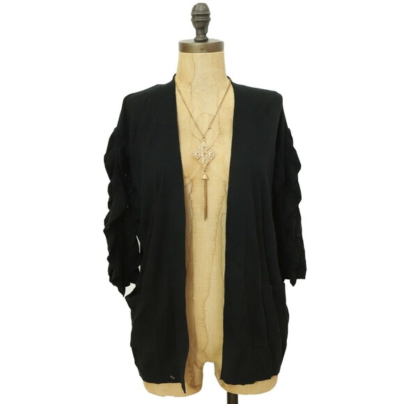 Rachel Parcell Open Cardigan Sweater Top XS Ruffle Sleeve Black NWT $99 B67 - Picture 3 of 6